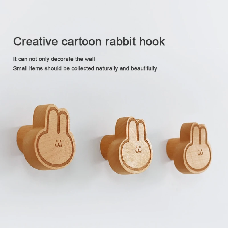 1/3/5/10pcs Cartoon Rabbit Wooden Hook Nordic Style Animal Wood Hooks Wall Hanging Coat Hook Hanger For Kids Room Decoration