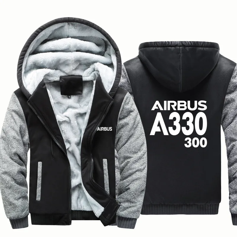 Airbus A330-300 Fleece Warm Wool Aviation Pilots Flight Men Coat Jackets Autumn Winter Zipper Hooded Thick Hoodies Sweatshirts