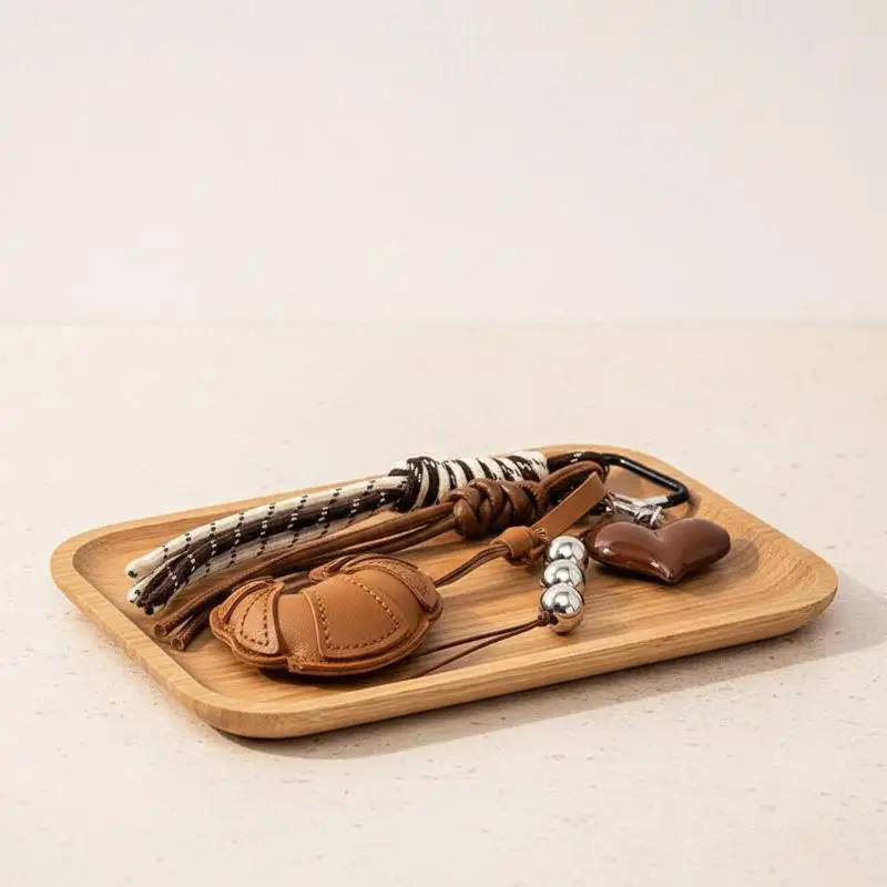 New Braided Rope Croissant Keychain Heart Shape Mobile Phone Bag Pendant