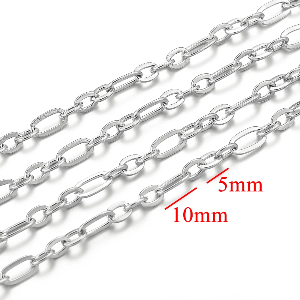 1Meter 5mm Stainless Steel Chain Gold Plated PVD Roll Flat O Type NK 1:3 Cuban for DIY Bracelet Necklace Jewelry Making Supplies