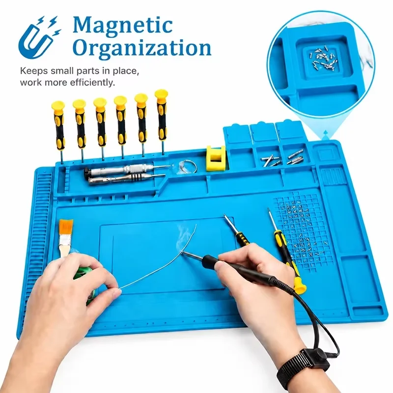 Magnetic Silicone Repair Mat Heat Resistant 932F Anti Static ESD Soldering Pad for Circuit Board Phone Repair Home Workstation