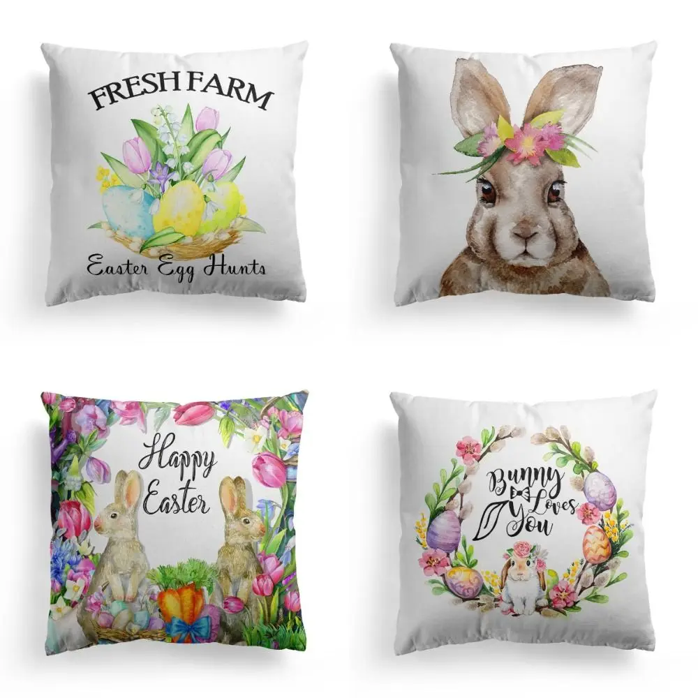 Spring Easter Pillow Covers 18 X 18 Inch Bunny Throw Cushion Covers Decorative Home Decorations Square Pillowcase Easter