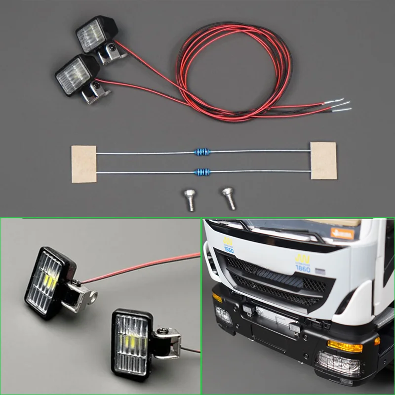 

Miniature Rectangular Spotlight Front Model Decorate for 1/14 Tamiya RC Truck Trailer Tipper Scania Benz MAN Volvo Car DIY Parts