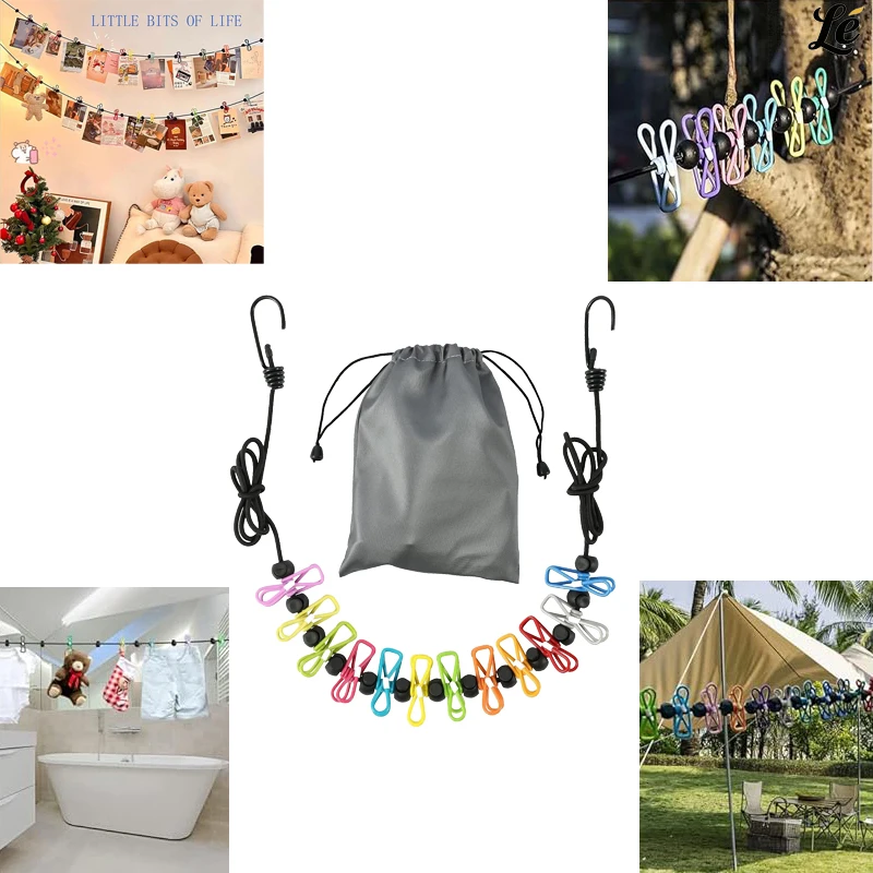

Scalable Travel Clothing Line With 12 Adjustable Clips Indoor Outdoor Balcony Use Camping Accessories Compact Portable Drying