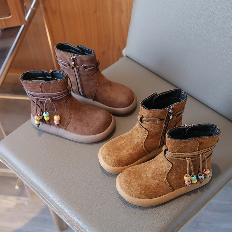 

2025 Winter New Children Casual Short Boots for Girls Fashion Korean Style Soft Sole Anti-slippery Versatile Retro Catwalk Shoes