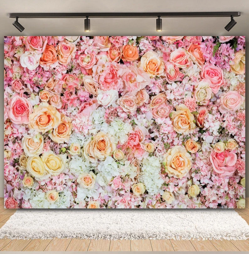 Pink Floral Flower Backdrop for Photography Flower Wall Wedding Bridal Shower Marriage Ceremony Photo Background Portrait Props