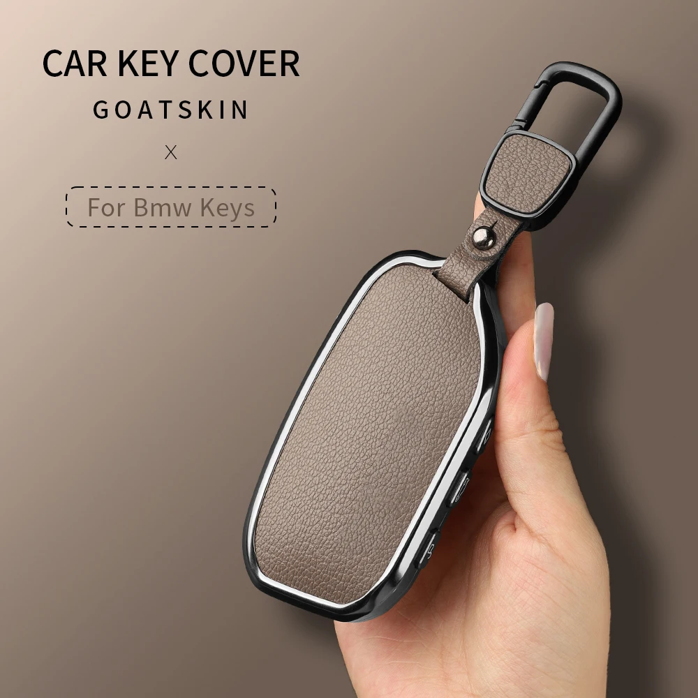 Aluminum Alloy Goatskin Car Key Case Cover For BMW G38 G12 F49 I20 G07 G08 1 5 7 Series X1 X5 X7 IX XM I7 M760 Keychain