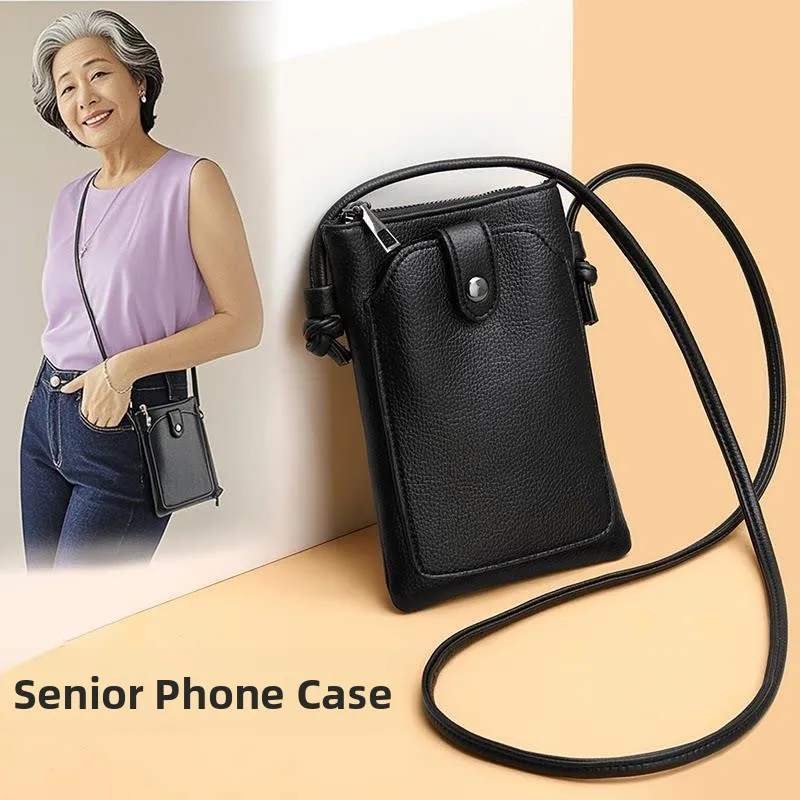 Ladies Neck Strap Mobile Phone Bag Small Walking Bag for Elderly People Crossbody Bag Wallet Hanging Neck Bag for Phone