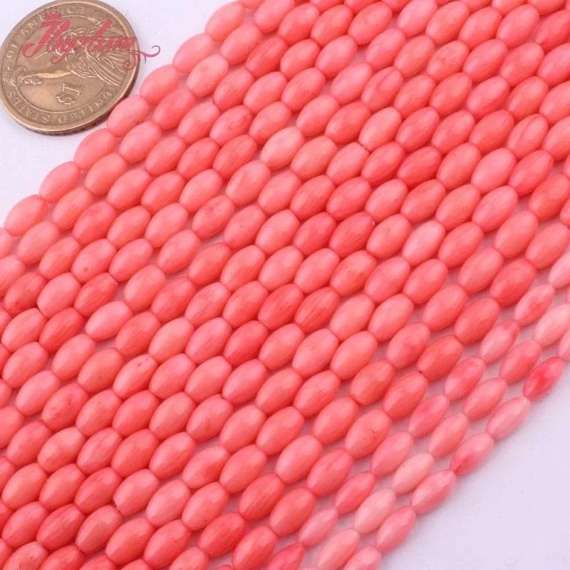 4x8/3x6mm Natural Oval Pink Coral Stone Beads For DIY Necklace Bracelets Earring Jewelry Making Strand 15 Inches Loose Beads