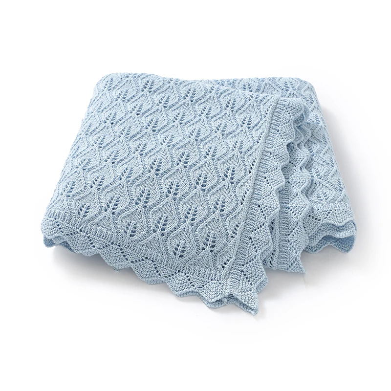 ベビーブランケットニット綿新生児男の子女の子寝具ベビーベッドキルト-100-80-センチメートル幼児ベビーカーおくるみファッション中空アウトチェック柄ラップ