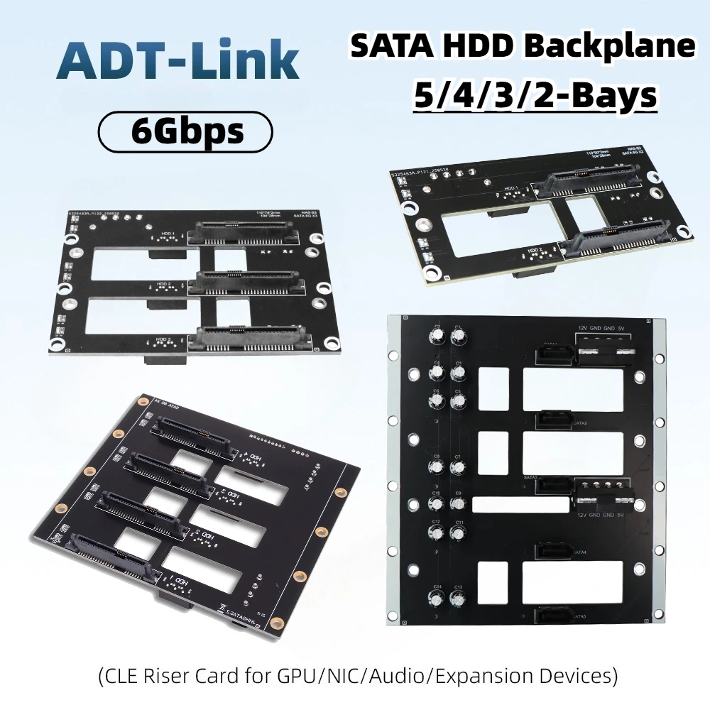 5-Bay 4/ 3/ 2 Bay SATA Hard Drive Backplane 6Gbps Big 4-Power NAS Chassis Adapter Storage Server Expansion Board for 2.5 3.5 HDD