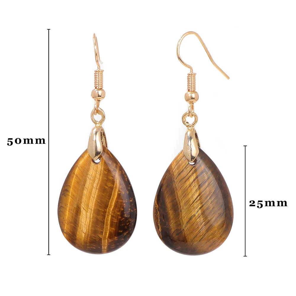 Natural Amethysts Earrings Water Drop Shape Quartzs Labradorite Tiger Eye Stone Charm Eardrop Dangle Earrings For Women Jewelry