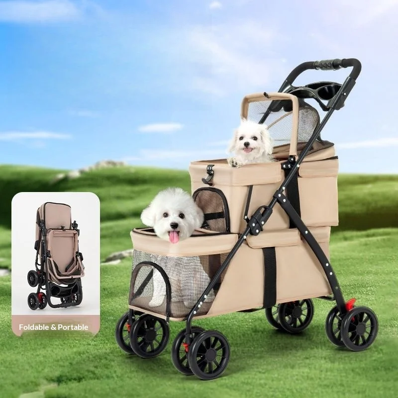 2-in-1 Foldable Lightweight Pet Stroller with Mesh Window Storage Basket Travel Cart for Small Medium Dogs Cats