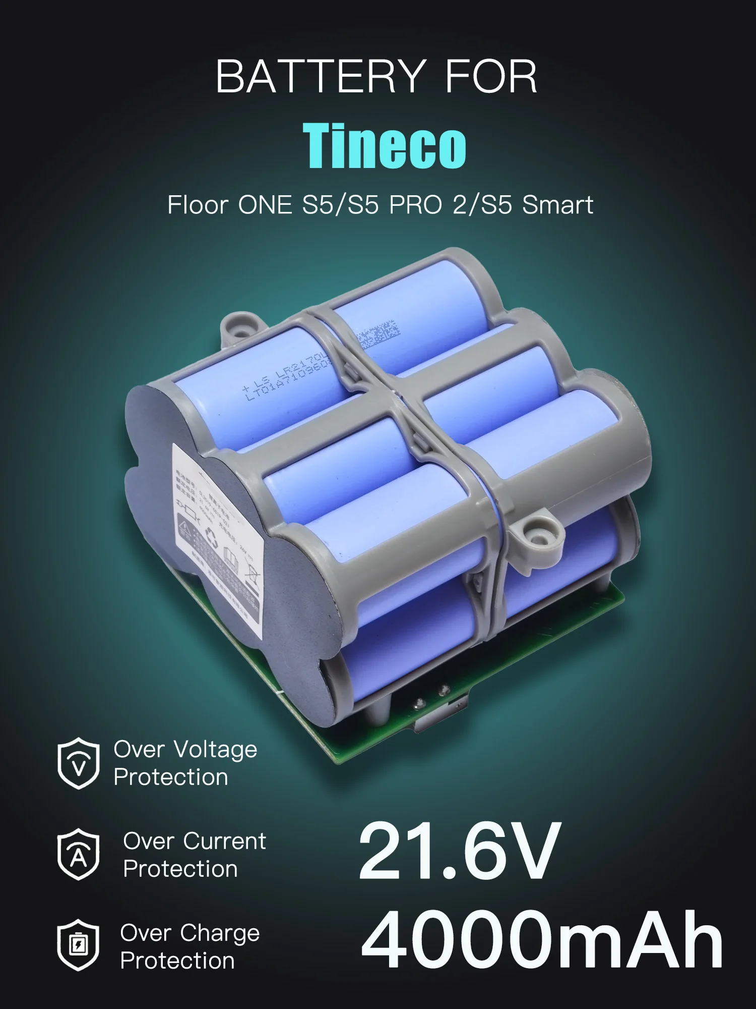 

Vacuum Cleaner Battery 21.6V，Replacement Battery, For Tineco Floor ONE S5 PRO 2/S5 Smart/Steam Floor Washer Accessories