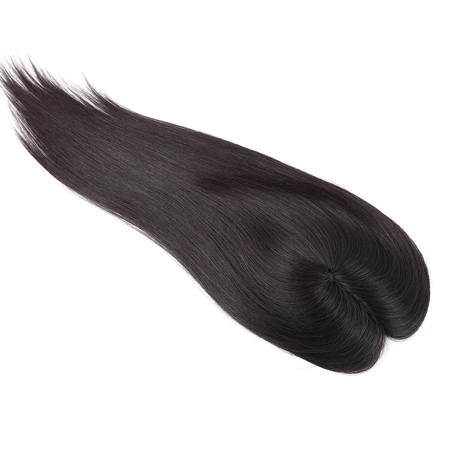 Europeu virgem cabelo humano para mulheres, cor natural, sedoso reto, mono topper encerramento, 16 ", 3x5