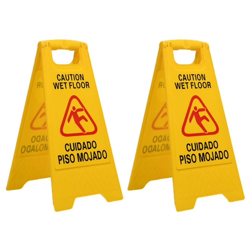 

Clipless Handle Commercial Warning Wet Floor Signs, Herringbone Warning Signs Easy To Use 2 Pack