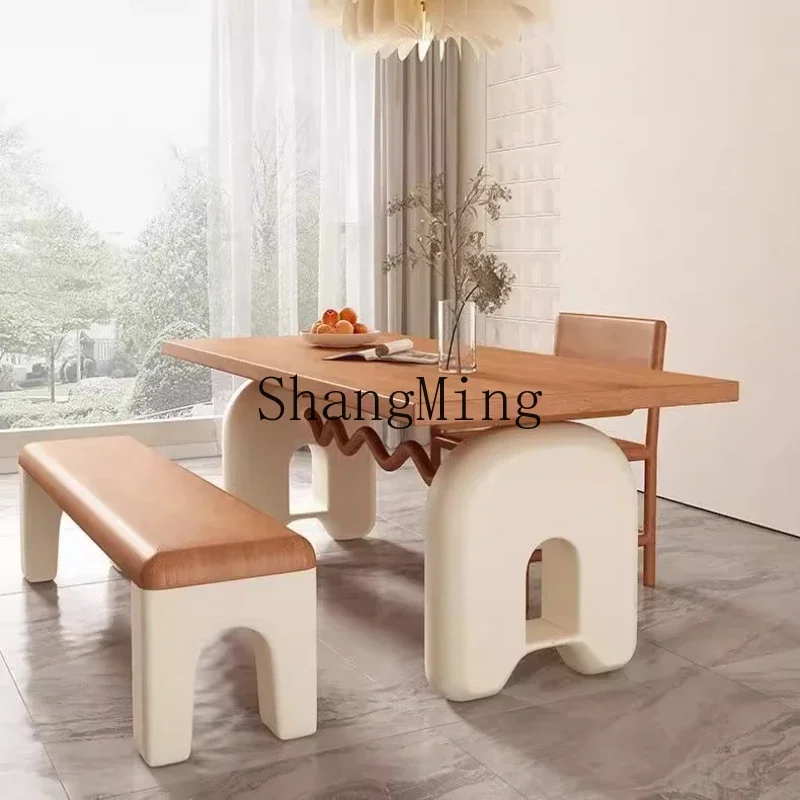 FG   good-looking new simple style small apartment cream retro solid wood dining table and chair combination log dining table
