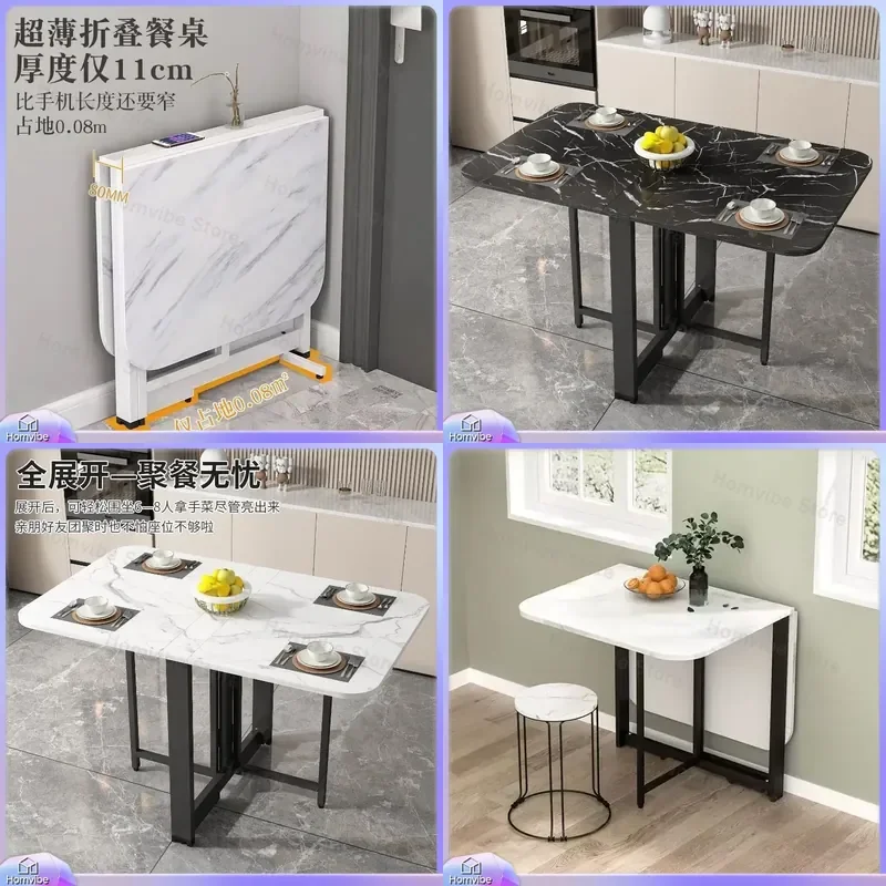 Foldable Dining Table Small Apartment Desk Multifunctional Movable Rectangular Eating Table Space Saving Furniture Home