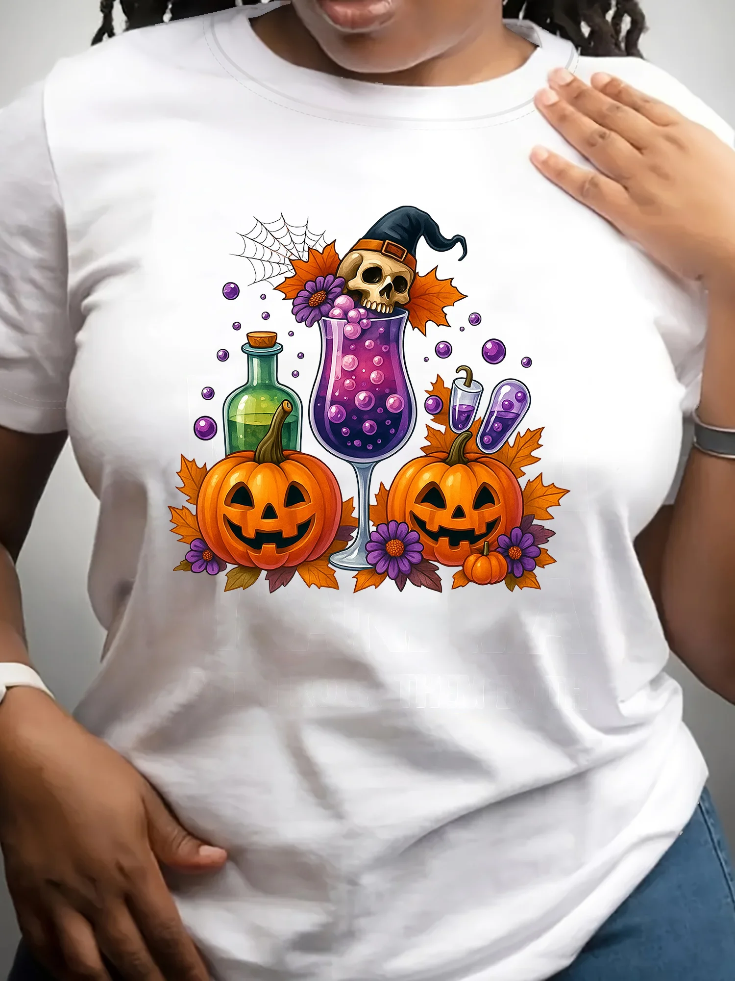 تي شيرت نسائي للهالوين - تي شيرت برسومات على شكل يقطين أزرق ملكي لفصلي الخريف وحفلات الهالوين وملابس كاجوال - قابل للغسل في الغسالة