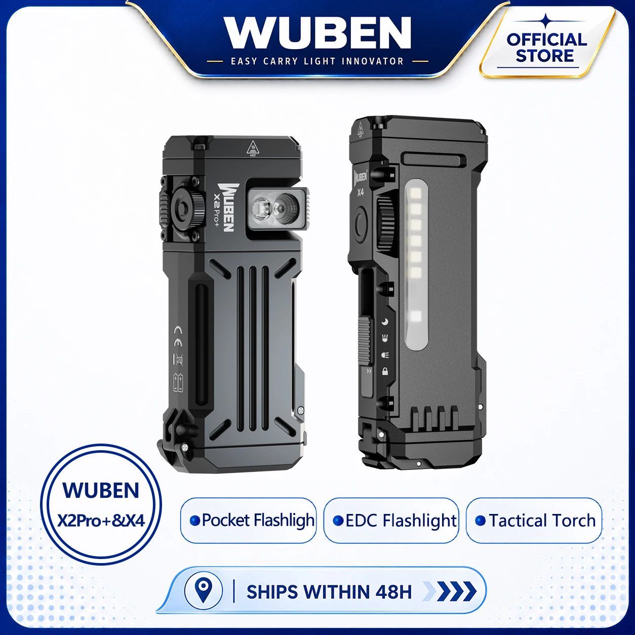 Wuben X2Pro+&X4 EDC Flashlight Kit for Camping Mini Rechargeable Magnetic Pocket Torch with Tactical Switch Portable Flashlights