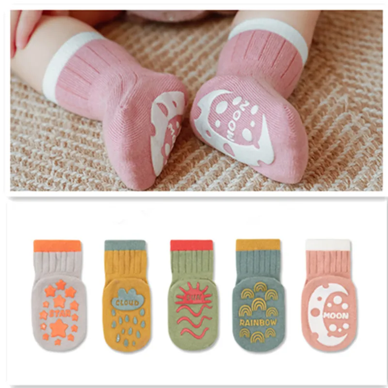 1Pairs/lot Children's Socks Solid Striped Spring Boy Rubber Anti Slip Newborn Baby Floor Socks Cotton Infant Socks For Girls