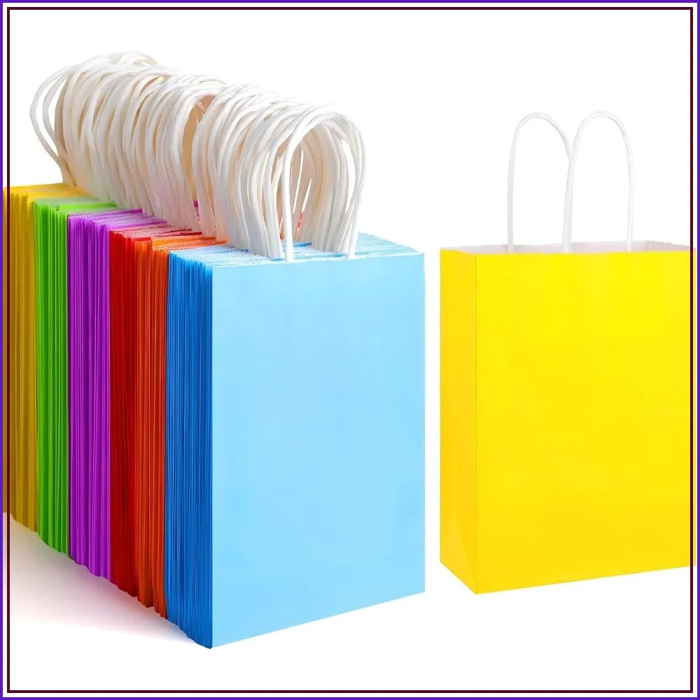 32 Bolsas de Regalo de Papel Kraft con Asas, 5.25x3.25x8.25 Pulgadas, Colores Arcoíris Surtidos para Recuerdos de Fiesta de Cumpleaños, Baby Shower, Boda