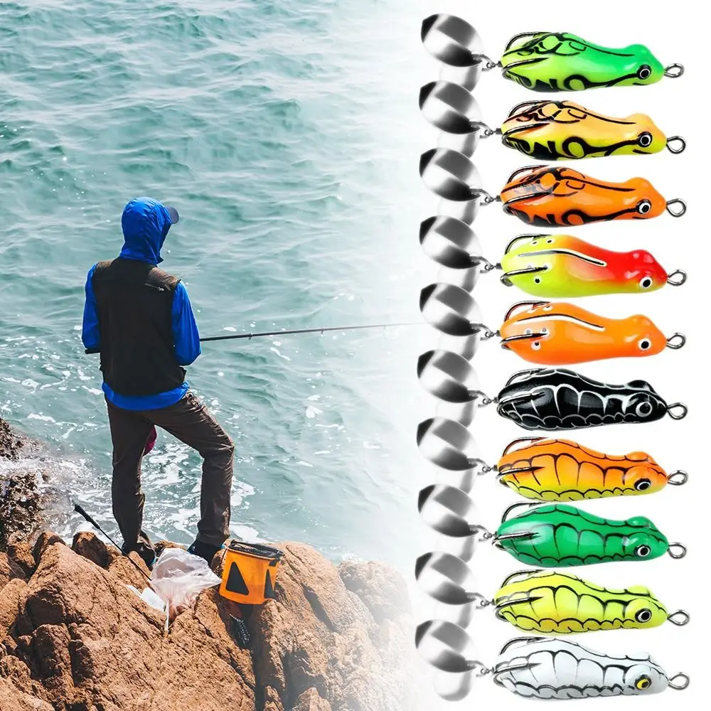 5Pcs/Box 5cm 6.8g Soft Frog Lure Double Spinner Soft Material Frog Bait Upgraded Generation Fishing Lure Saltwater Fishing