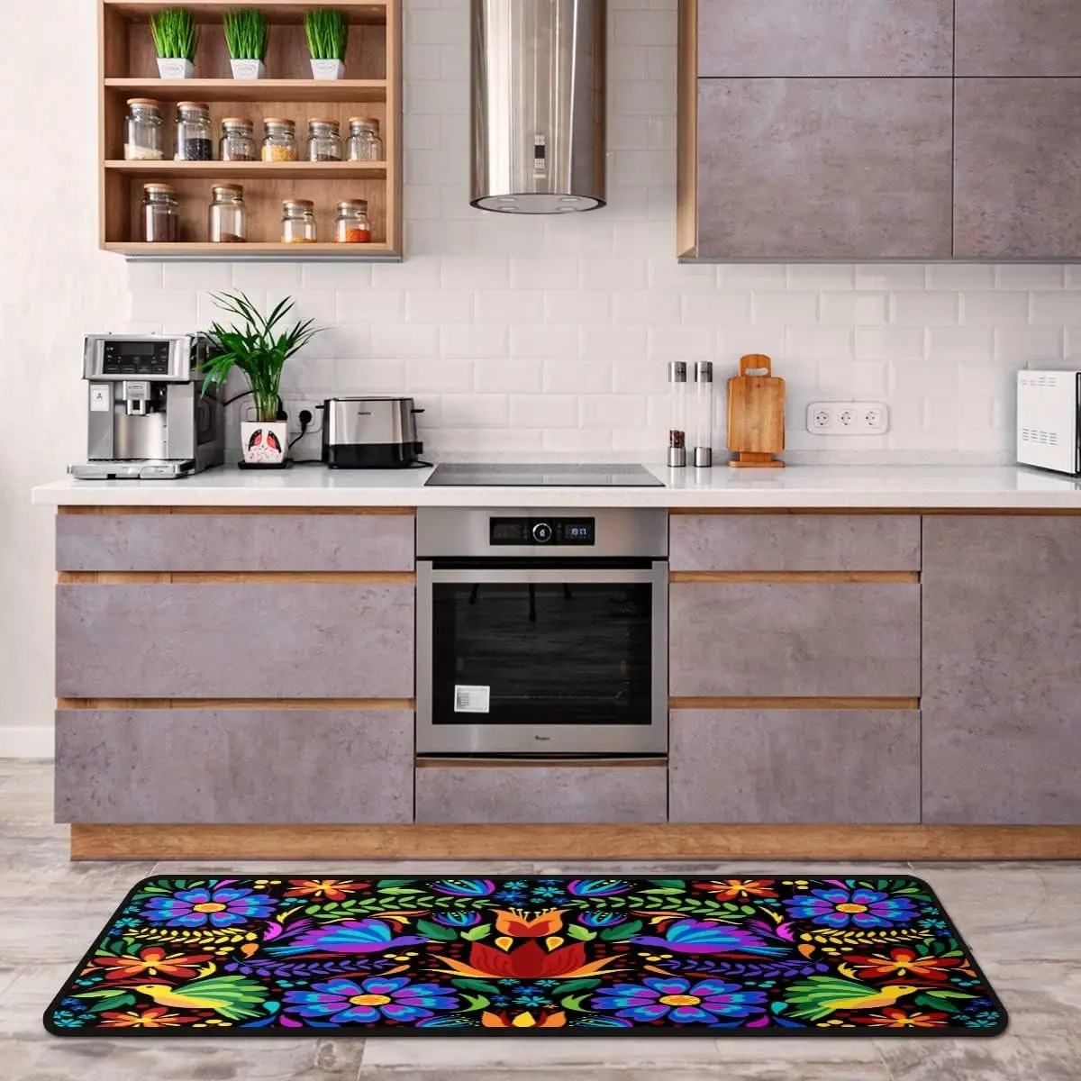 Mexican Day of The Dead Floral Birds Kitchen Floor Mats Carpet for Living Room Non-Slip Laundry Room Runner Rug Bath Foot Pad