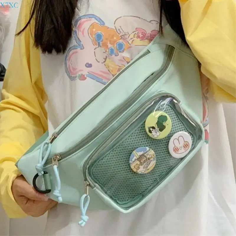 X7XC Yellow Itabag With Transparent Pin Display Bags Fashion Crossbody Purse Waist Bag Chest Purses For Anime