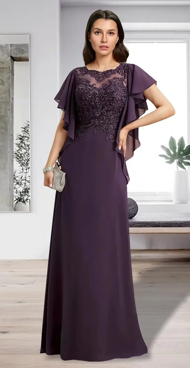 Кружевные аппликации, платья для матери невесты на свадьбу, шифоновое вечернее платье с рукавами и рюшами, вечерние платья