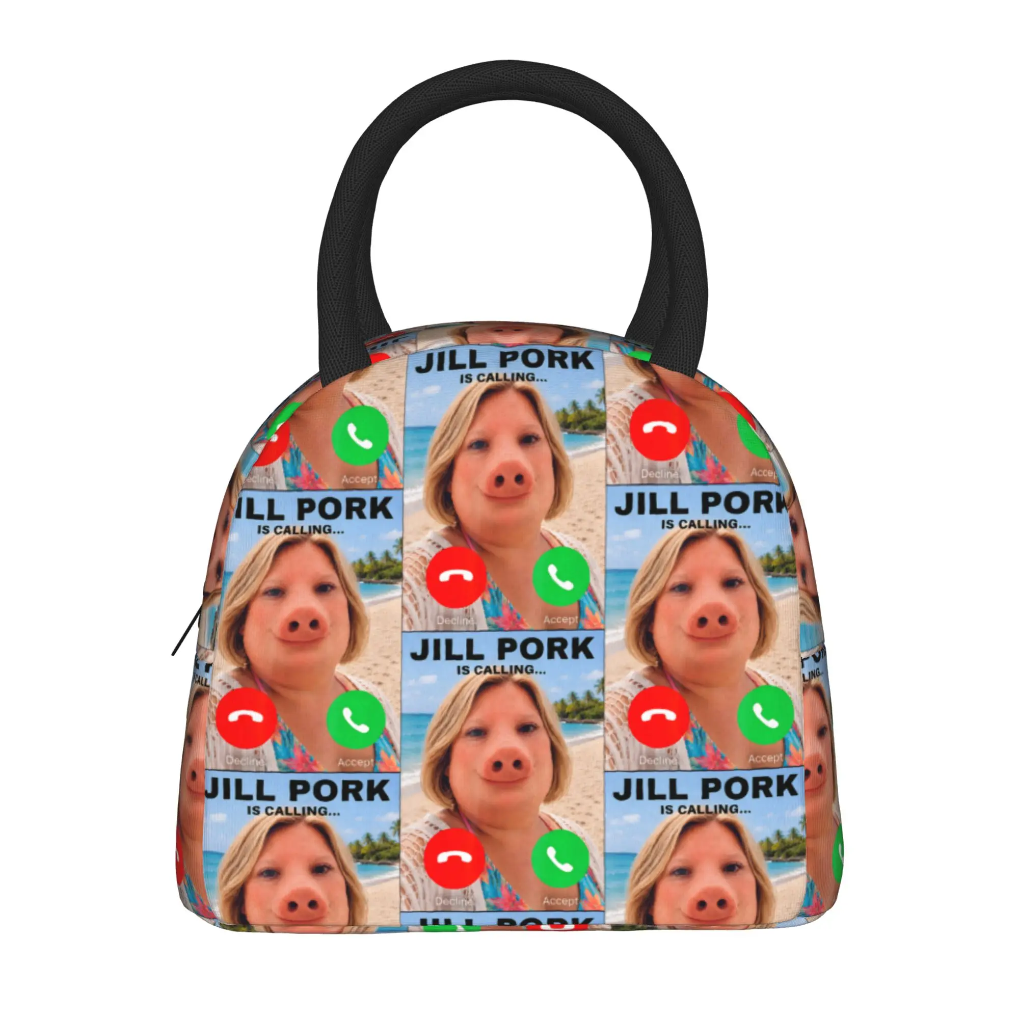Jill Pork John Pork Funny Calling Phone Shirt Brainrot Lunch Bag  School Lunch Box For Women Print Thermal Tote Handbags