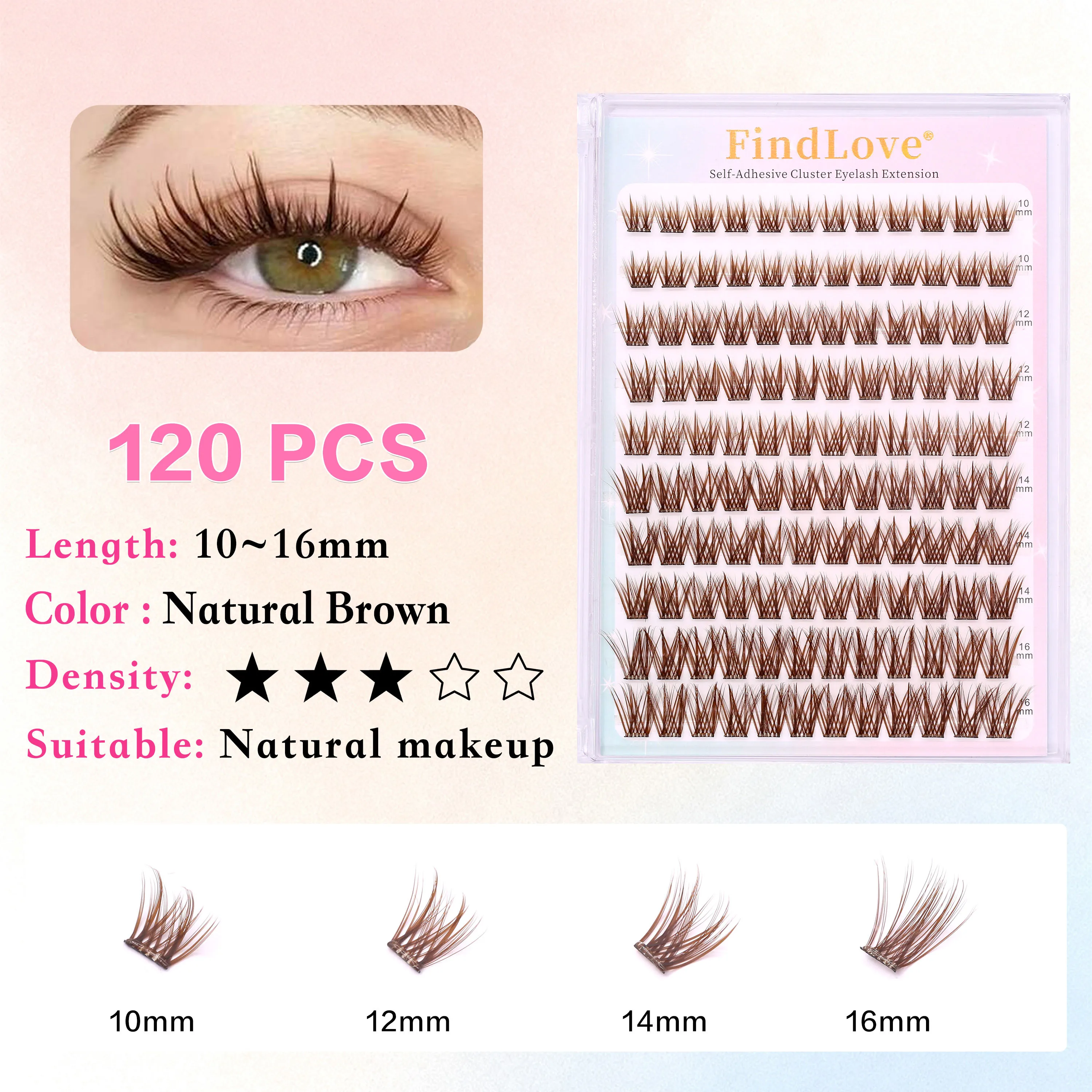10 Reihen, braune Farbe, DIY, selbstklebend, natürlicher und langer Stil, vergrößert die Augen, anfängerfreundlich, weiche Fasern, wiederverwendbar 2-3 Mal. – Detail 8