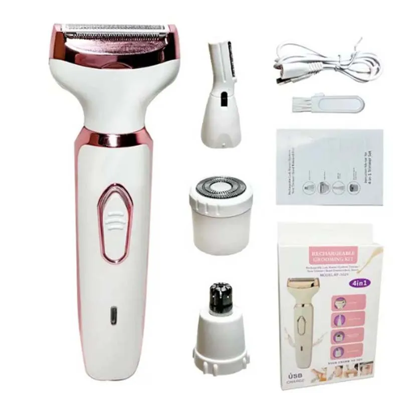 4In1 충전식 전기 면도기 제모기 여성용 얼굴 코 다리 겨드랑이 비키니 트리머 면도기 휴대용 무통 그루밍 키트