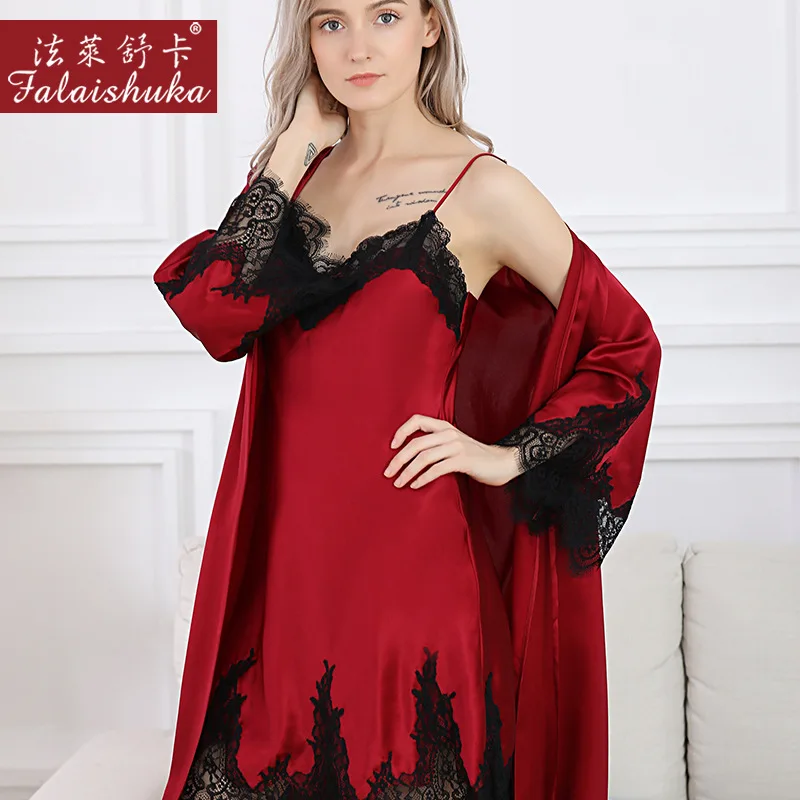 16 momme Elegant 100% mulberry silk women robe gown sets spaghetti strap nightdress+robes sexy wedding silky sleepwear s5647