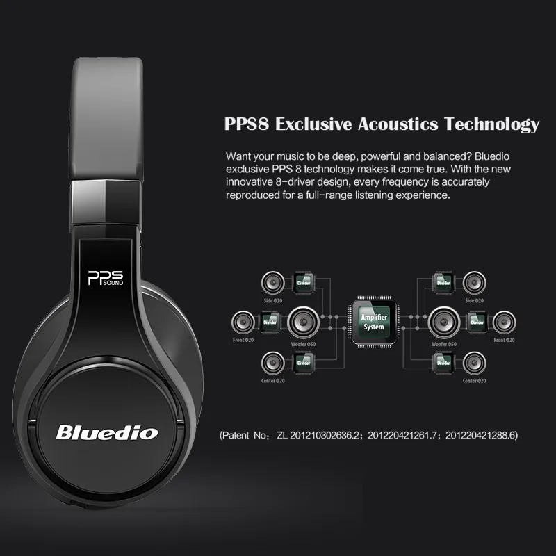 Bluedio U UFO Bluetooth Headphone PPS8 3D Surround Sound HD Wireless Headphone With Mic Over-ear Wired Earphone TWS Headsets view 2