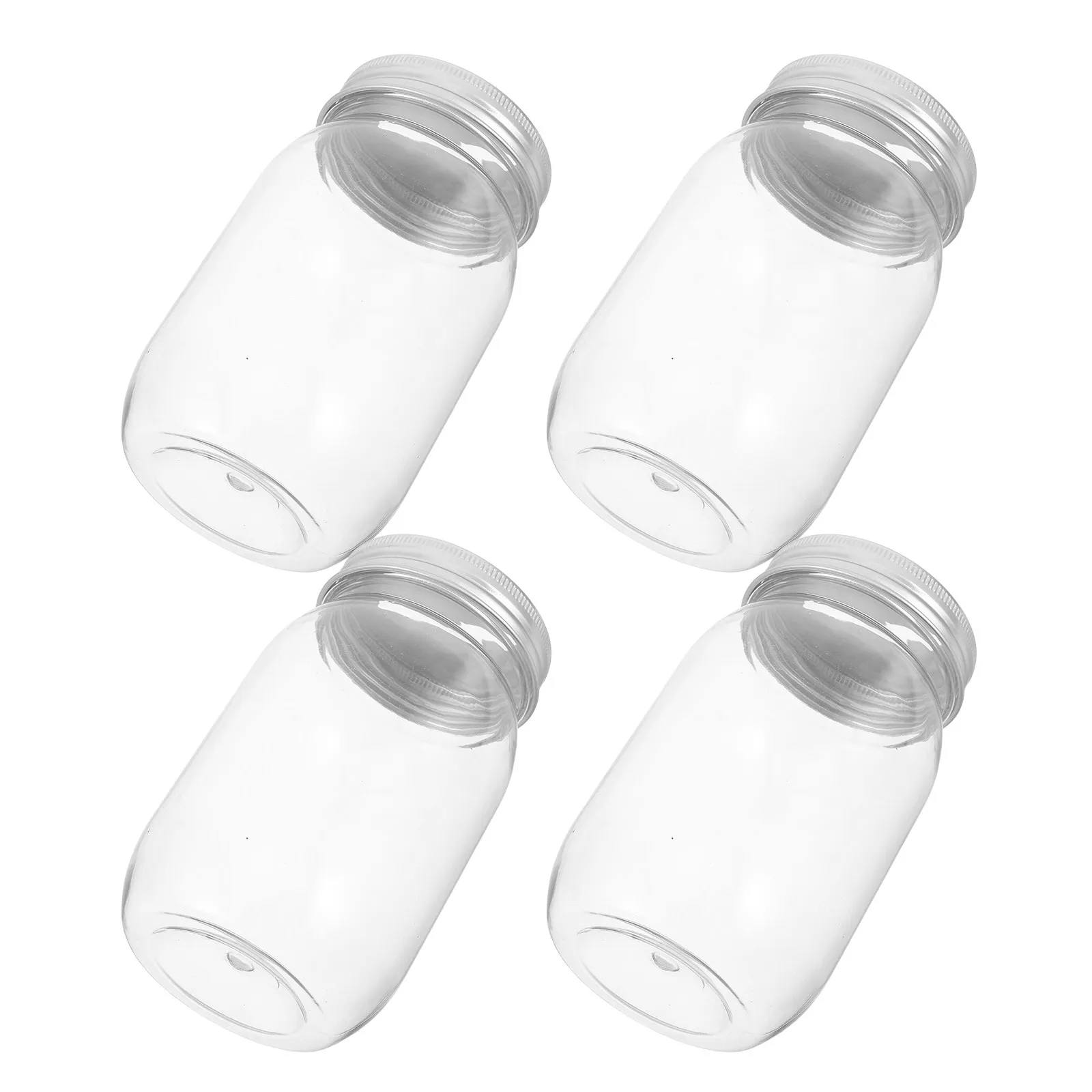 4Pcs Clear Plastic Savings Jars Silver Slotted Lids Coin Bank Mason Jars Home Office Kids Transparent Money Saving Box