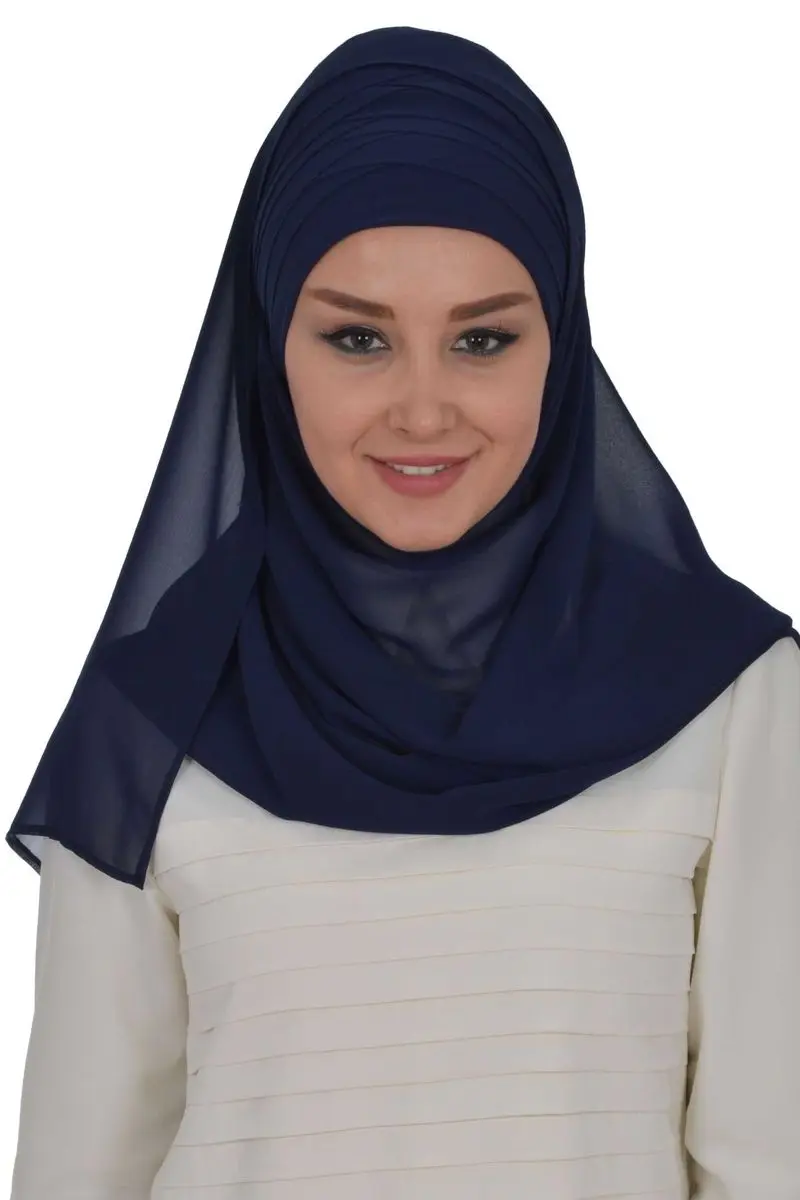 Cross planting practical chiffon shawl navy blue