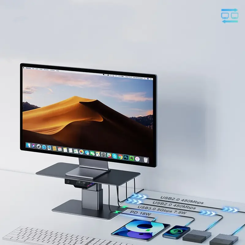 New Multifunctional Desk Riser Organizer Height Elevatable RGB PC Computer Monitor Stand With USB Ports