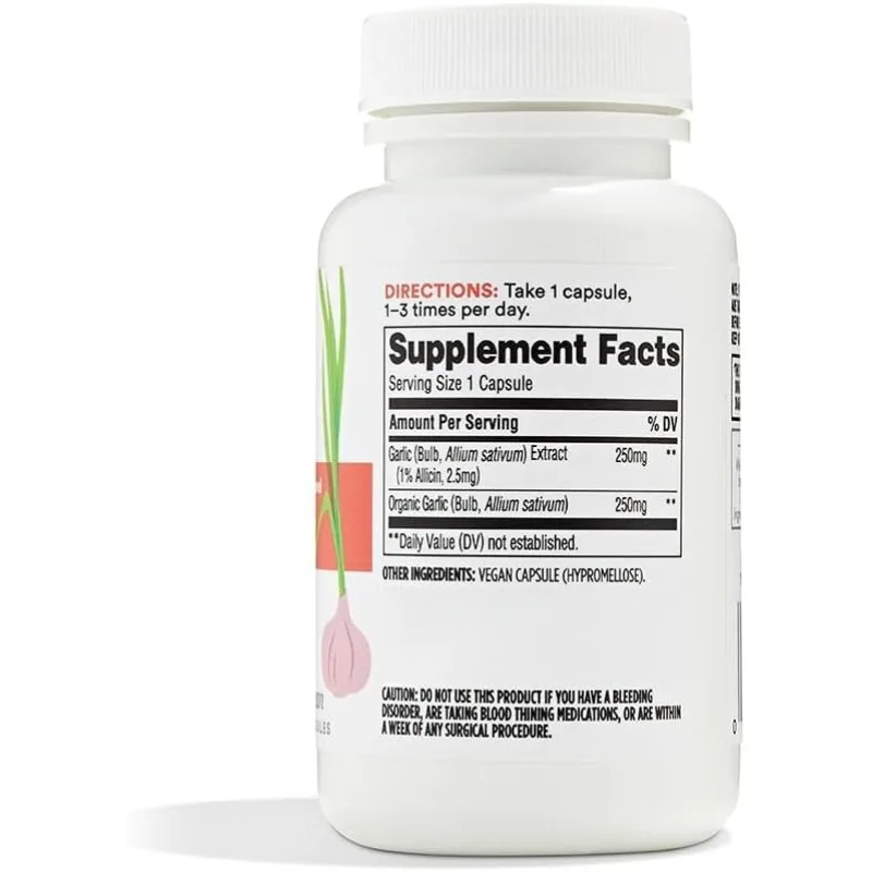 Garlic Dietary Supplement, Vegan Capsules, Supports Overall Health, 60 Capsules