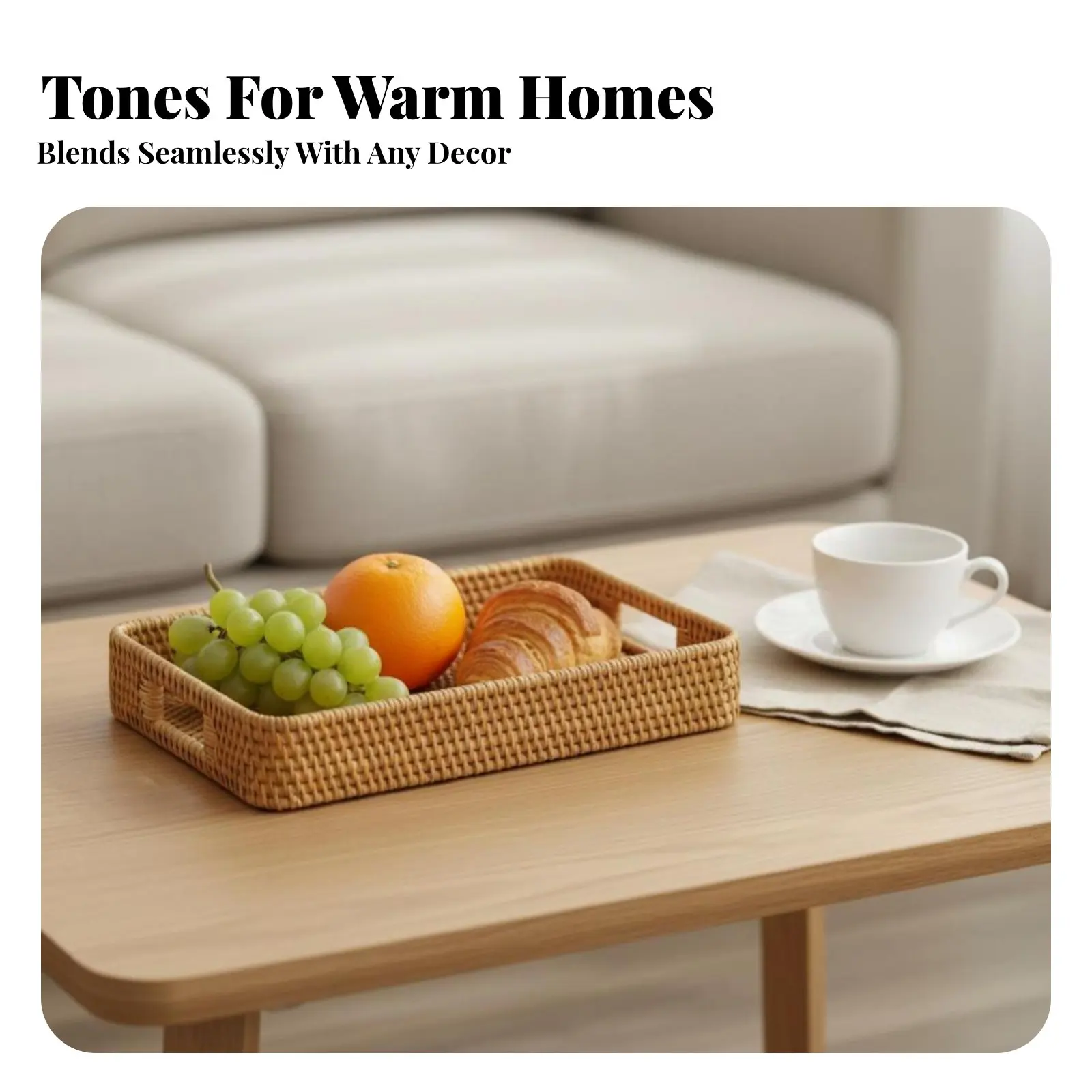

Rectangular Woven Tray with Handles Handmade Rectangular Woven Platter with Handles Sturdy Easy to Clean for Homeowners, Bedroom