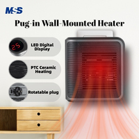 600W Plug In Heater Wall Mounted Room Heater for Home Bathroom Bedroom PTC Ceramic Warming Device with LCD Display