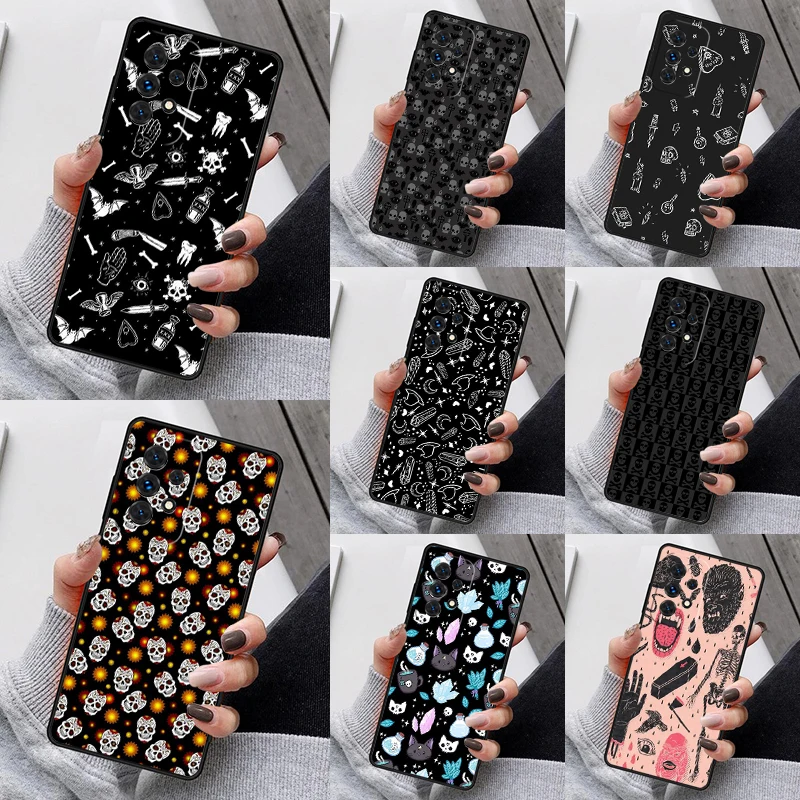 Skull Gothic Creepy Pastel Goth Phone Case For Samsung Galaxy S23 S21 S20 FE S24 S22 Ultra Note20 S10 S9 S8 Plus A40 A52 A13 A53