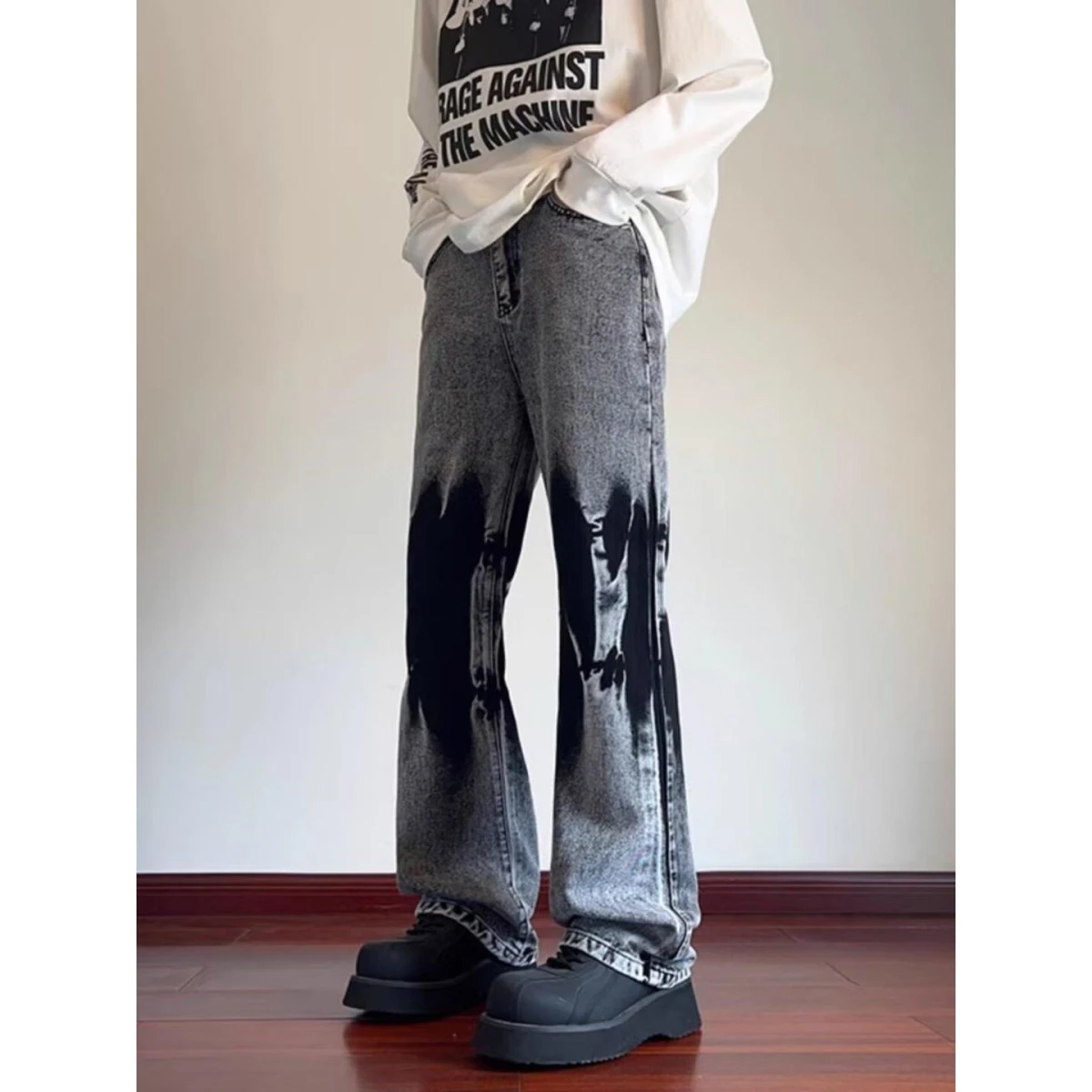 

Мужские джинсы American Dyed, приталенные, прямые, повседневные, в уличном стиле, крутые, модные, молодежные, длинные брюки для подростков