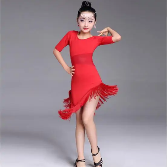 Girls Fringe Latin Dance Kids Professional Competition Child Ballroom Tango Salsa Costume Latin Dance Dresses Clothes Black Red