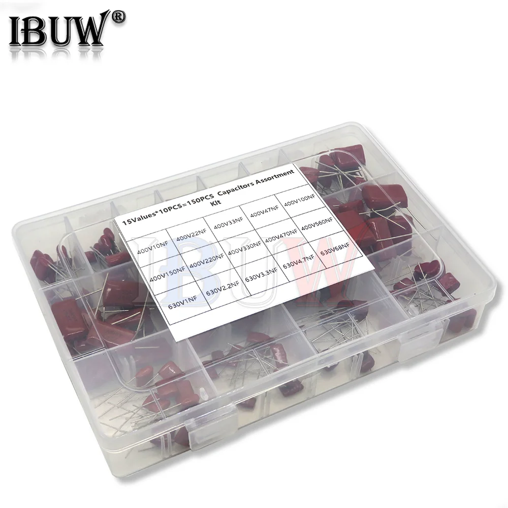 150pcs CBB Polypropylene Film capacitor 0nf-68nf 400v 630v CBB Capacitors Assortment Kit 10NF 22NF 47NF 100NF 220NF470NF 560NF