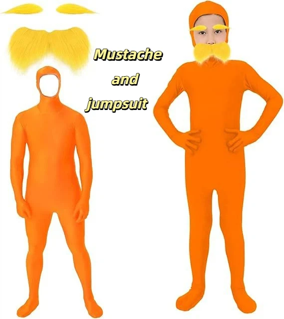 

Комбинезон для Хэллоуина для детей и взрослых, оранжевый костюм, желтые усы и брови, оранжевый боди, маскарадные наряды, новинка