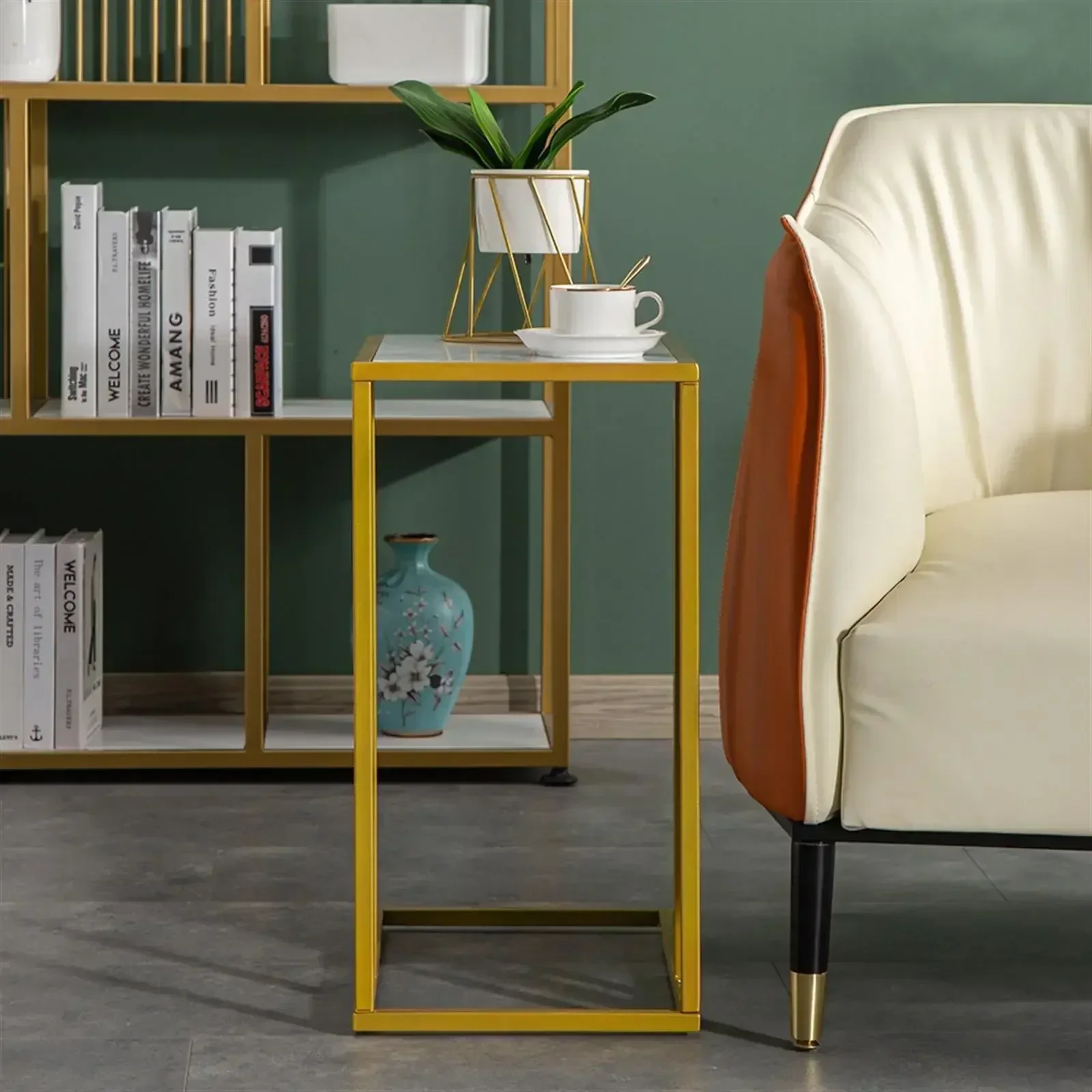 Elegant White Marble C-Side Table [30x48x61cm] - Modern Furniture Accent for Living Room