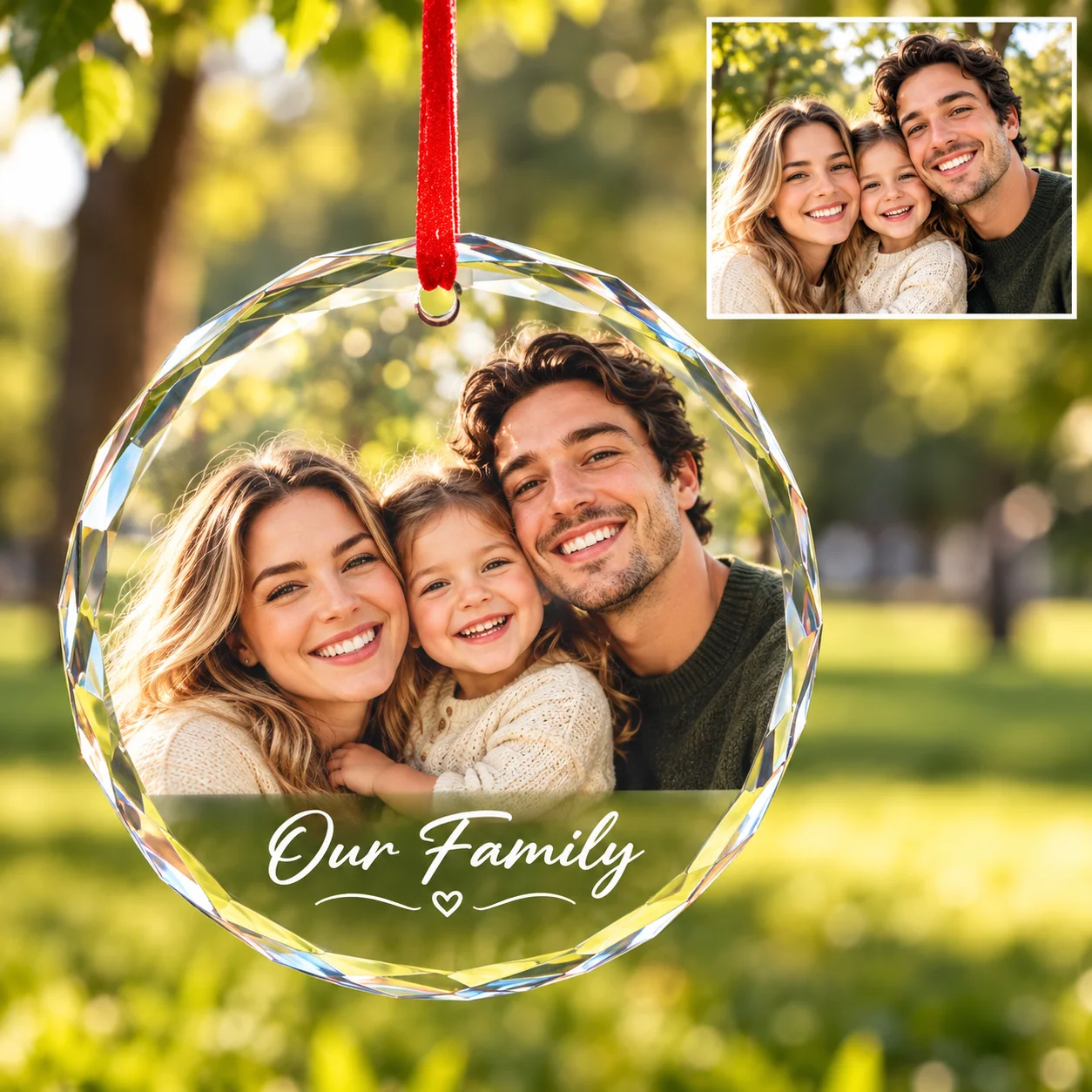 Personalized Photo Ornaments, Custom Round Glass Ornaments (Customizable with Names), Crystal Christmas Tree Ornaments, Gifts Fo