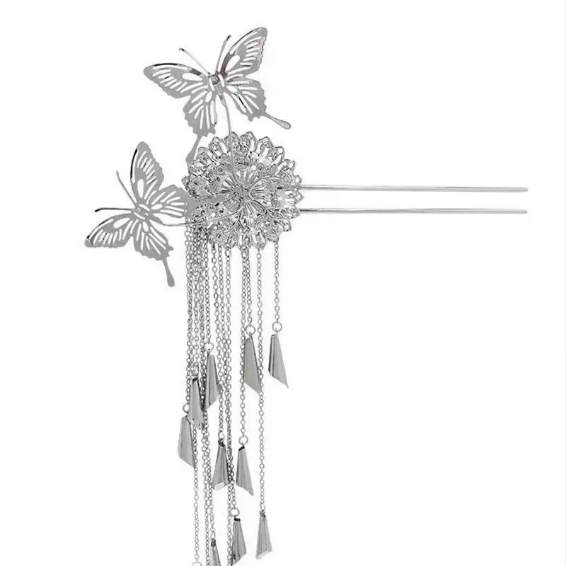 Women Fashion Creative Butterfly Flower Hairpins Exquisite Long Tassel Wedding Headwear Zinc Alloy Material Accessories Gifts