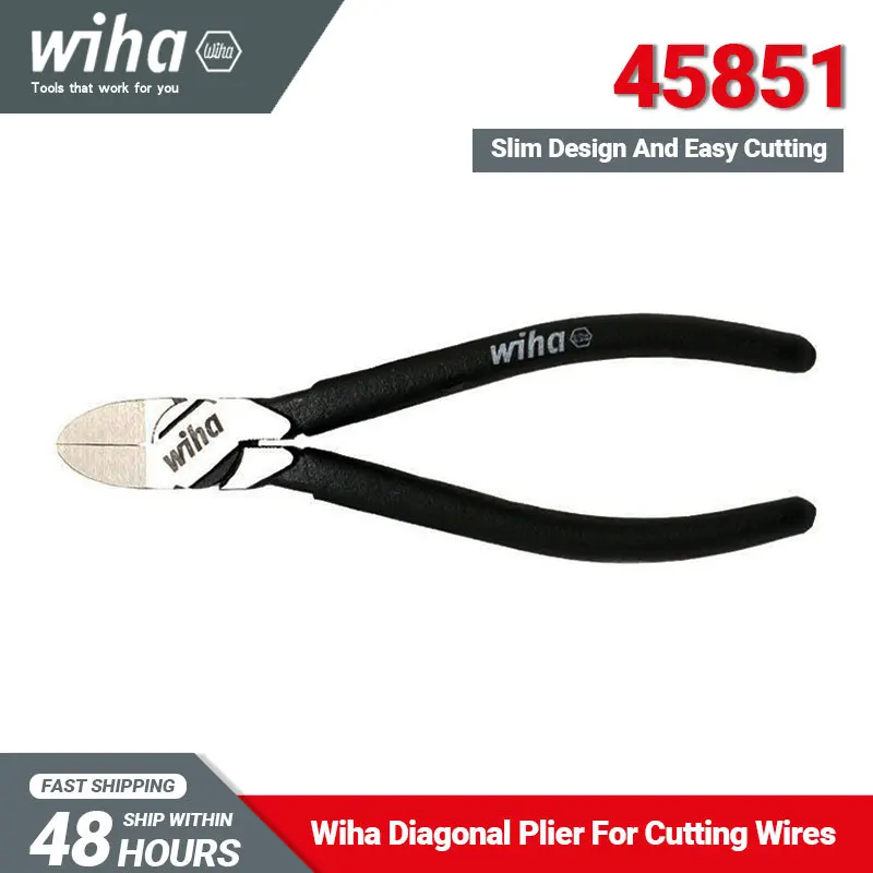 Wiha 45851 Black Forest Diagonal Pliers 160mm Long No-slipping Slim-design Cutting Tool Easy Cutting Long Service Life